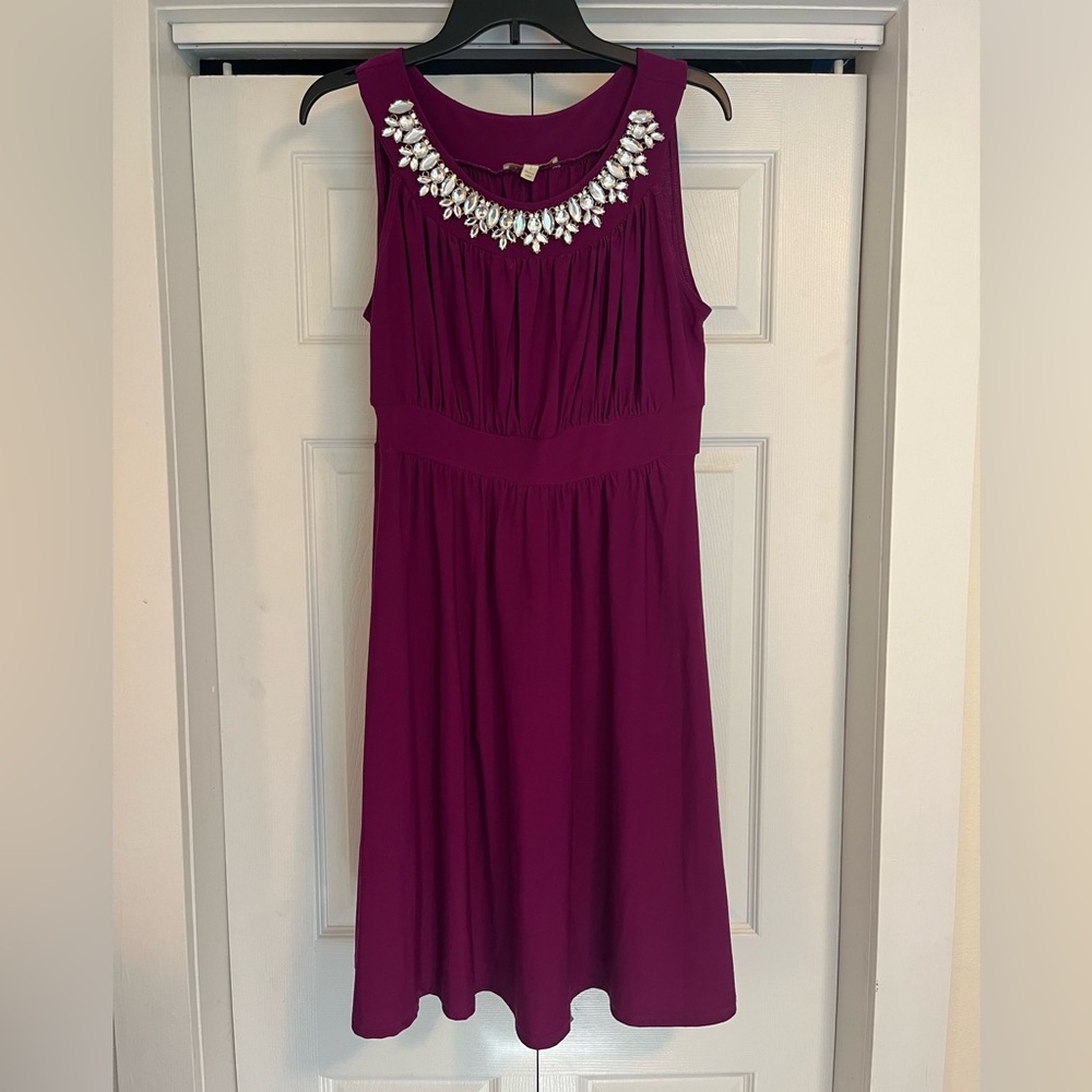 Magenta Sleeveless Dress with Embellished Neckline
